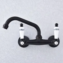 Kitchen Wet Bar Bathroom Vessel Sink Faucet Black Oil Rubbed Brass Wall Mounted Swivel Spout Mixer Tap Dual Ceramic Lever msf759