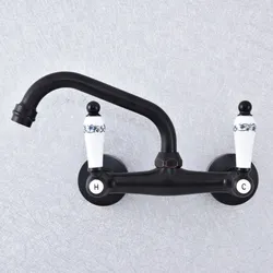 Kitchen Wet Bar Bathroom Vessel Sink Faucet Black Oil Rubbed Brass Wall Mounted Swivel Spout Mixer Tap Dual Ceramic Lever msf759