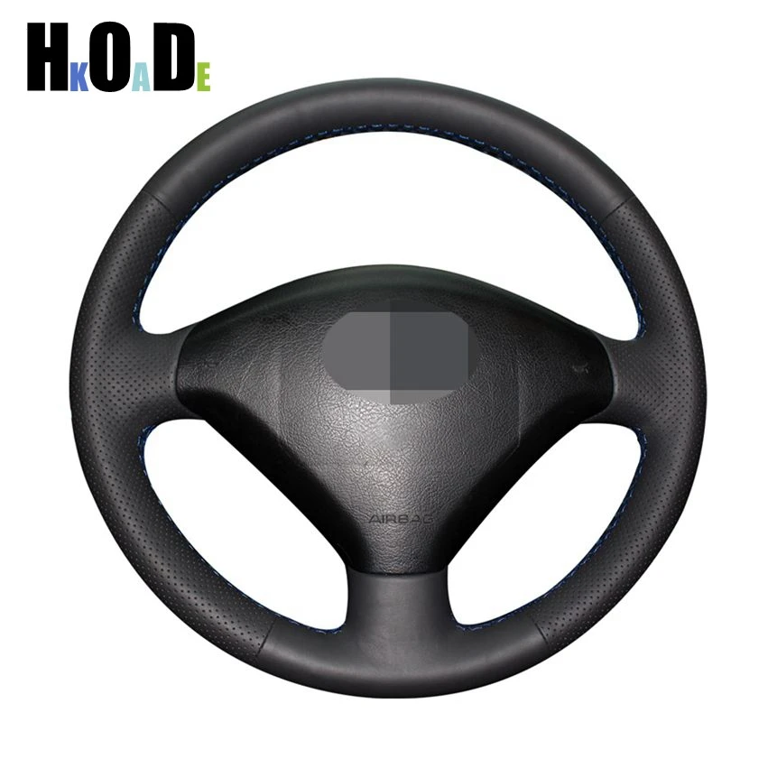 

DIY Black Artificial Leather Steering Wheel Cover Hand-Stitched Car Steering Wheel Covers for Peugeot 307