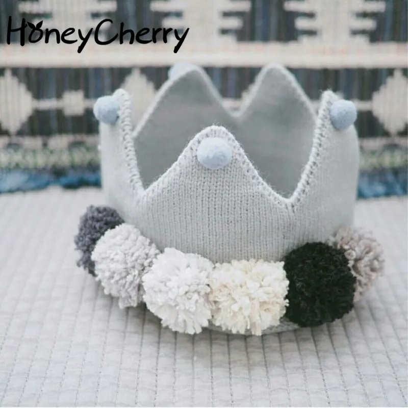 Новая Детская шерстяная шапка HoneyCherry воздушная Кепка милый шар корона для