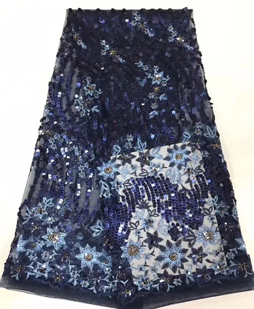 Высококачественная нигерийская кружевная ткань с пайетками, французский тюль, кружевная ткань, африканская кружевная ткань для свадебных вечерних платьев - Цвет: navy blue