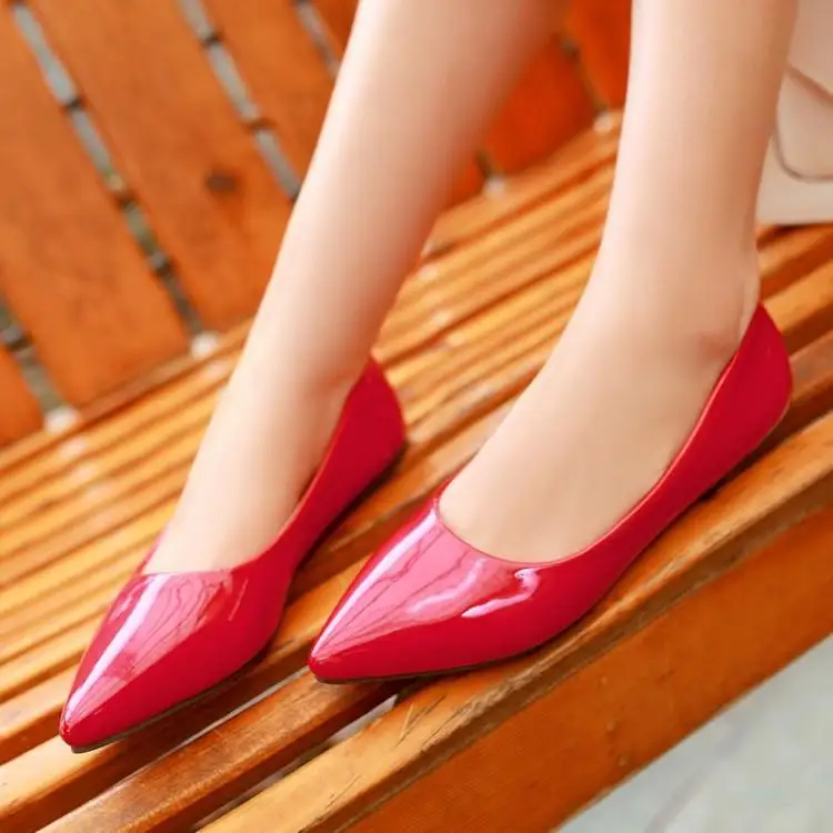 

2020 New Spring Women Flat Heel Shoes Daily Patent-Leather Rubber Solid Color Pointed Toe Shallow-Mouth Fasion Women's Shoes
