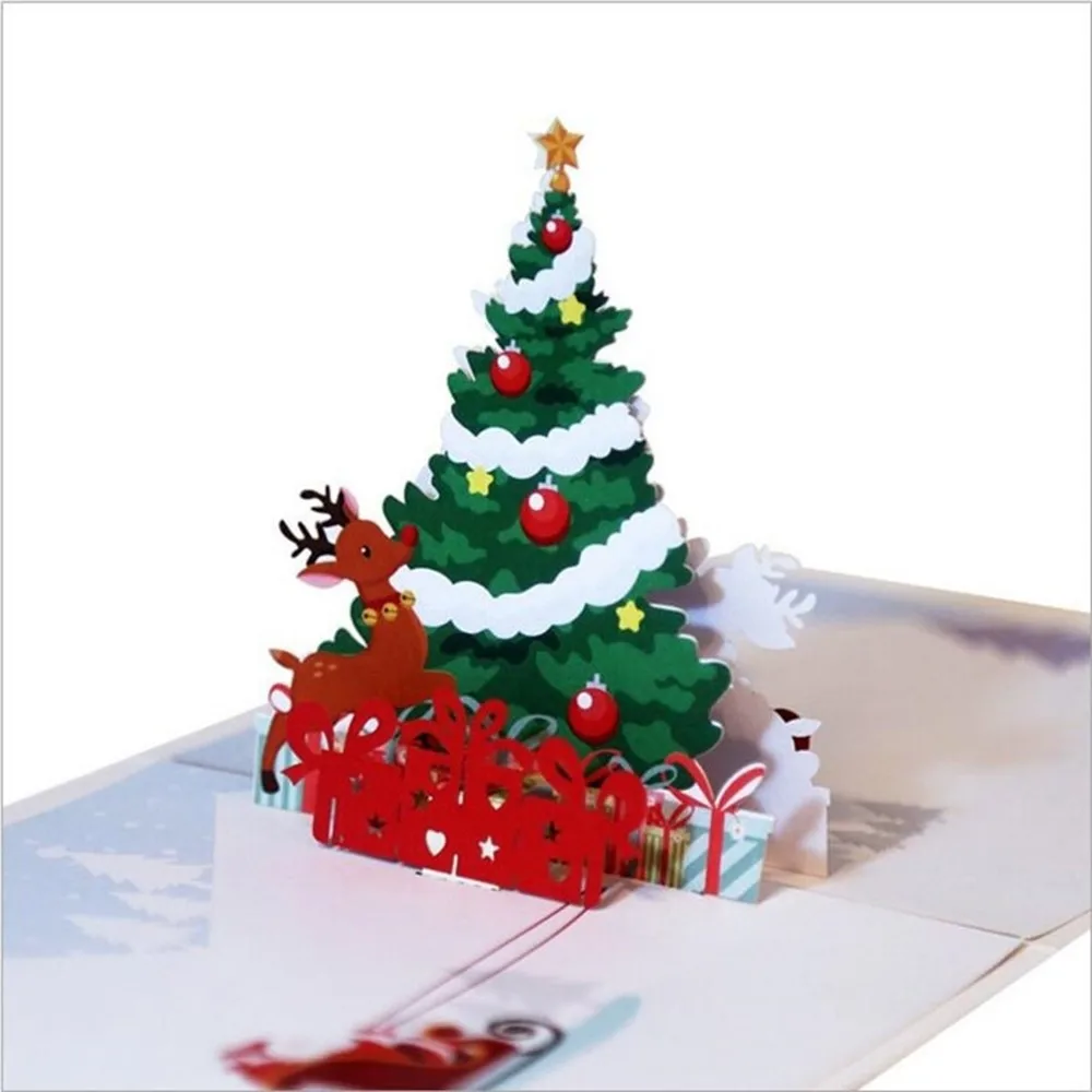  3D Stereo Greeting Card Color Printing Christmas Tree Deer Christmas Postcard Xmas Gift Invitation  - 4.00026E+12