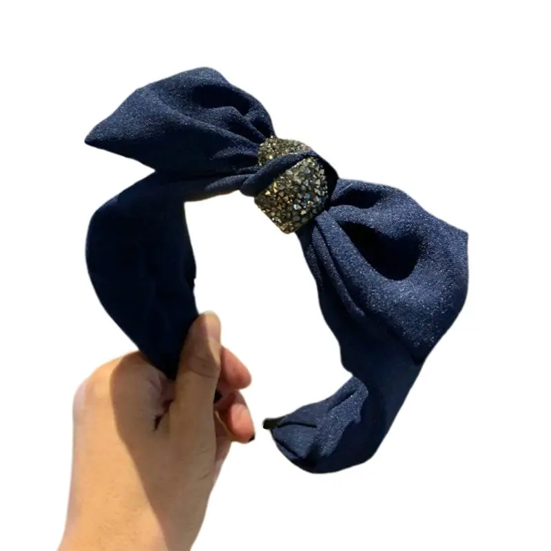 Deep blue Корейские Роскошные ювелирные изделия, стразы, повязка на голову для девушек, женщин, сплошной цвет, большой бант, широкий обруч для волос, крестообразный узел, изысканные вечерние головные уборы - Цвет: Deep blue