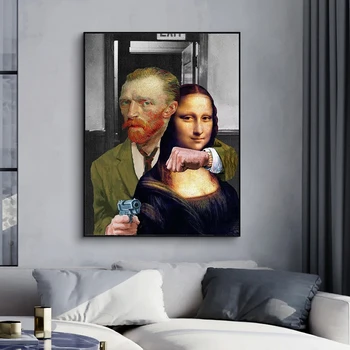 

Abstract Famous Canvas Painting Funny Van Gogh and Mona Lisa Posters and Prints Wall Art Picture for Living Room Decor Cuadros