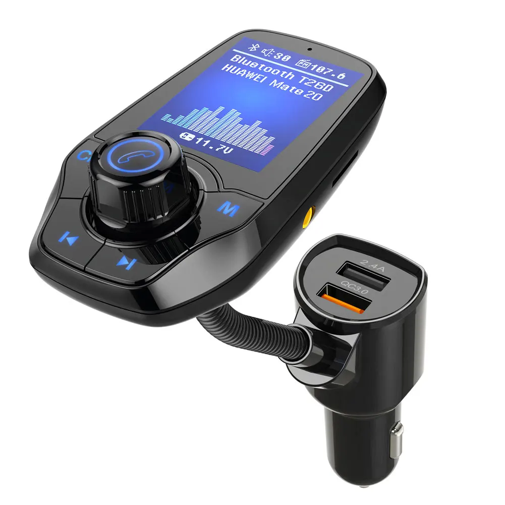 T26 Car LCD Bluetooth MP3 Player FM Transmitter Hands-free QC3.0 USB Charger