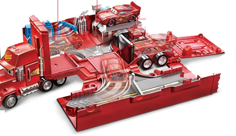Disney Car Pixar Cars 3 Lightning McQueen Curz Ramirez Storm Jackson Large Transporter Deformation Truck Racing Track FRJ07