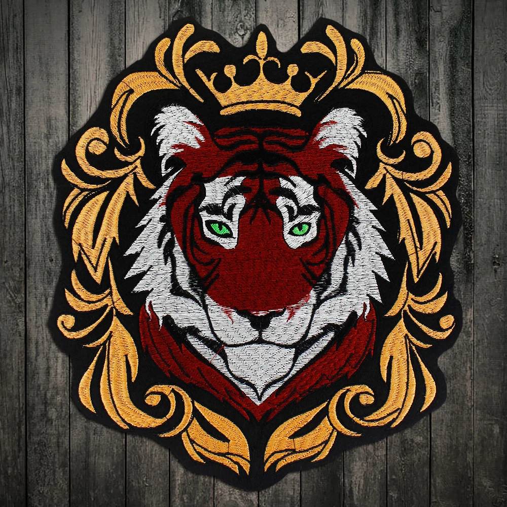 Модные классного льва корона вышивка металлик большой Crown Tiger нашивки аппликация заплатка для одежды DIY Аппликация с кружевными вставками на наклейки