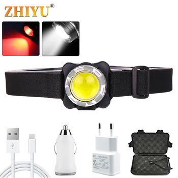 

ZHIYU USB Rechargeable COB LED Headlamp Mini Portable Headlamp Flashlight Head Lamp Torch With Battery Red / White LED Headlamp