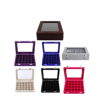 

2020 New 24 Girds Earrings Ring Jewelry Storage Box Elegant Stackable Jewelry Tray Case Flannel Display