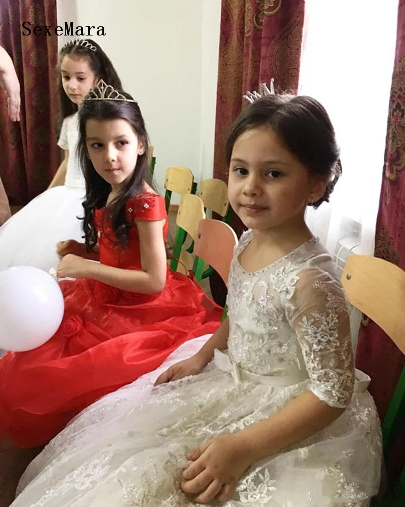 Кружевная Одежда для девочек белого цвета и цвета слоновой кости с круглым вырезом и короткими рукавами; детское платье для первого причастия; праздничное платье для девочек на свадьбу