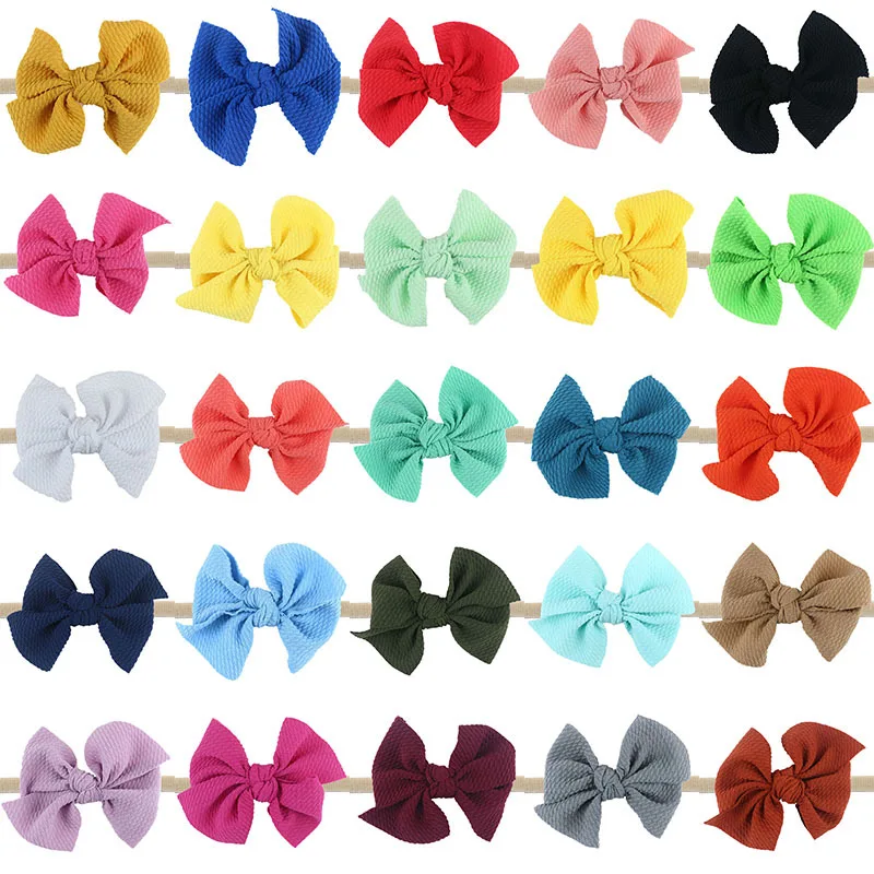 36pc/lot New Girls 4” Texture Fabric Hair Bow Headbands,Kids Hair Bows Elastic Hair Bands Nylon Headband Kids Hair Accessories