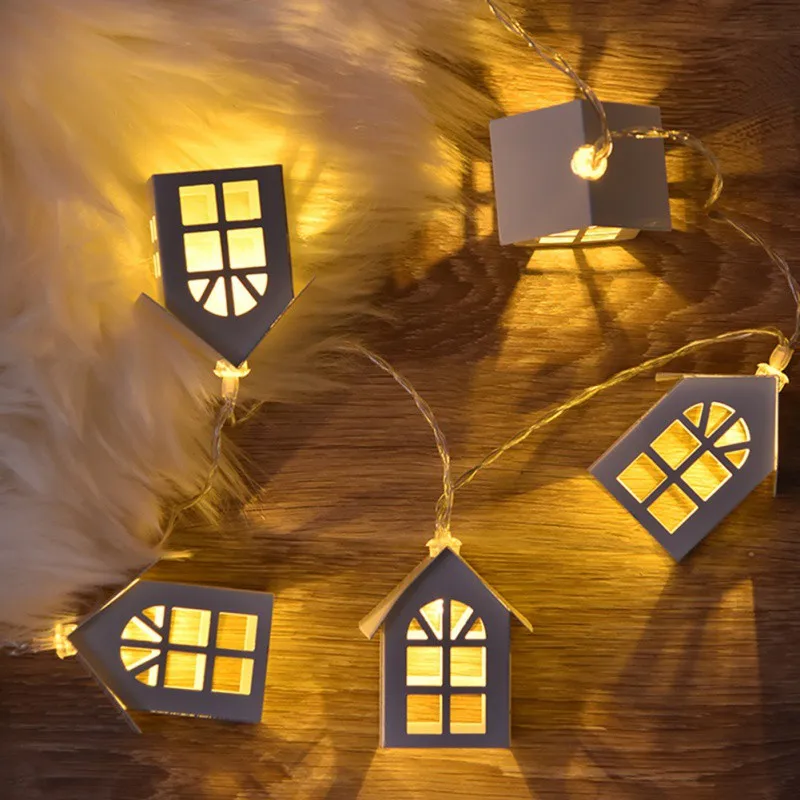 Online QYJSD Neue LED Holz Haus String Licht 3M Girlande Haus Neue Jahre Weihnachten Baum Hochzeit Fairy Lichter Neuheit dekoration