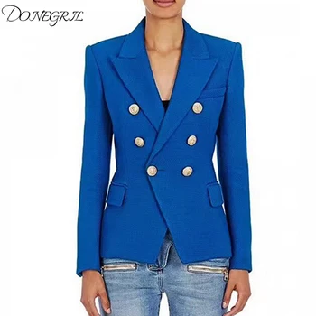 

2019 Stylish Designer Blazer for Women Double Breasted Lion Buttons Gold Painting Blazer Jacket Plus Size
