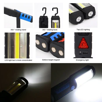 

2 in 1 Rechargeable LED COB Camping Work Inspection Light Lamp Hand Torch Magnetic Portable Work LED Flashlight home tool