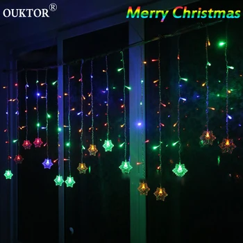 

Christmas LED Snowflake Curtain Lights Fairy Garland String Lights 100-240V Decoration for Home Party Garden Wedding Holiday
