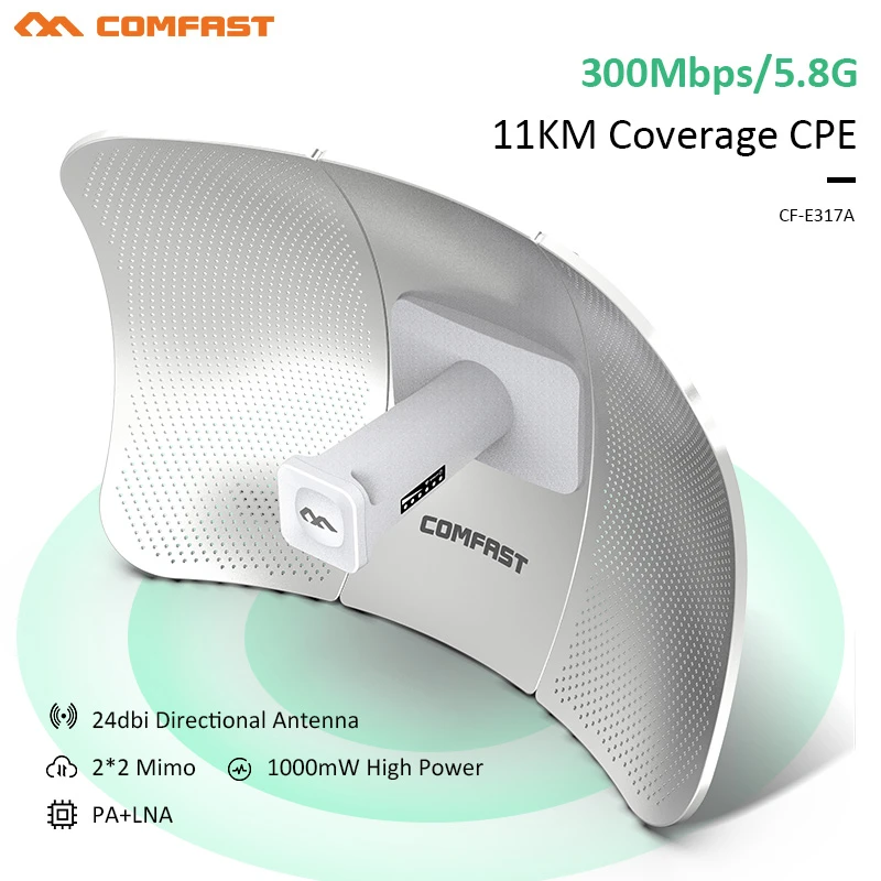 CF-E317A 5G 10KM 24dBi Wireless Bridge Outdoor 300Mbps Router Signal Booster CPE WiFi Repeater Extender Router IP65 Nanostation wireless signal booster