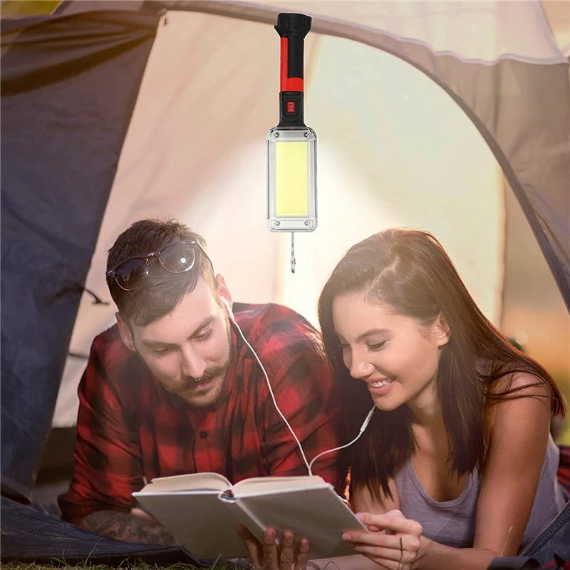 led luz de trabalho poderoso portátil lanterna gancho ímã lâmpada acampamento cob usb recarregável lanterna tocha prova dwaterproof água