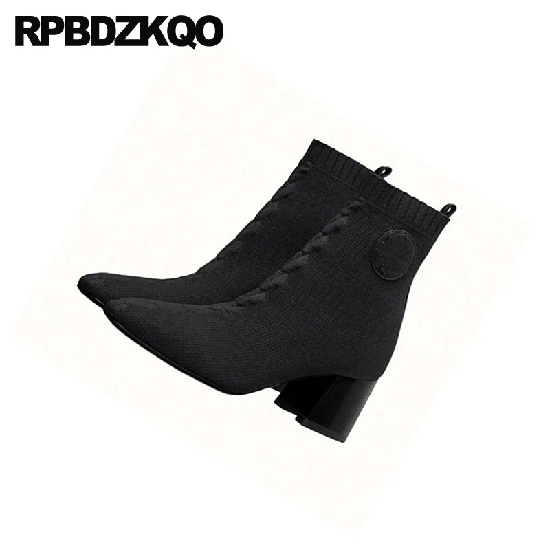 Ботильоны женские короткие вязаные квадратный носок квадратная подошва