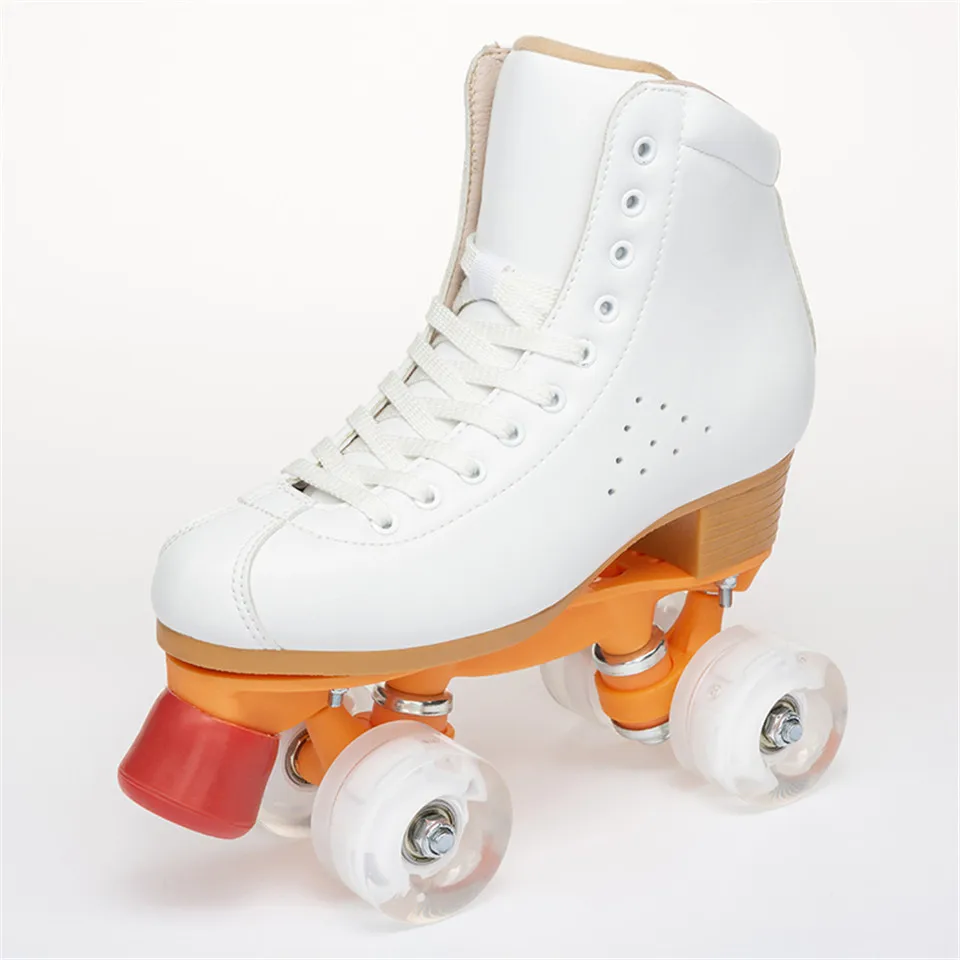 Роликовые коньки двухрядные коньки двухлинейная обувь Patines для детей взрослых родителей кроссовки PU колеса воловья кожа IB44 - Цвет: White