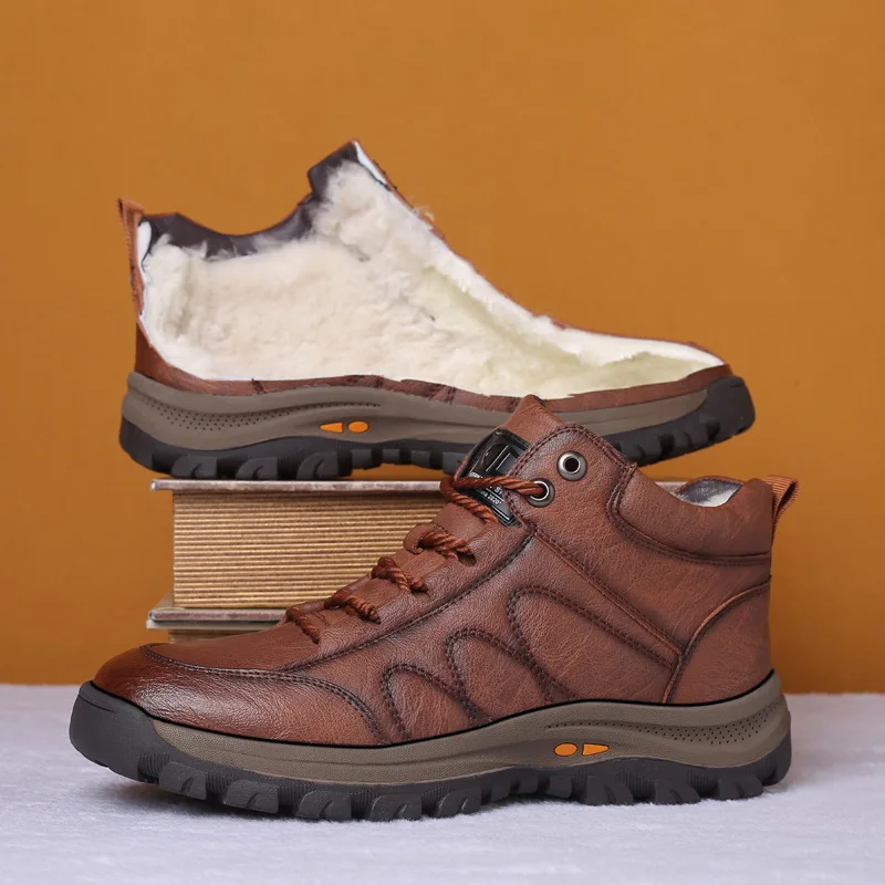 2019 New Winter Shoes Men's Boots casual Leather Inside Hot Warm Snow Shoes Man Leather Ankle Boots Non-slip Plush Boots S9-70