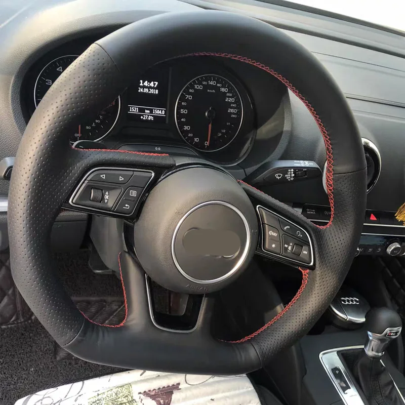 

Free Shipping High Quality cowhide Top Layer Leather handmade Sewing Steering wheel covers protect For Audi TT