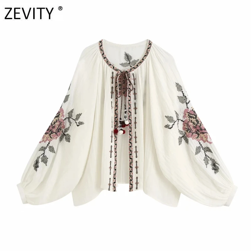 Женский винтажный кардиган Zevity с цветочной вышивкой кимоно блузка женская