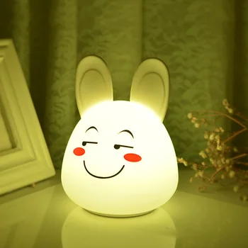 

HHONG White Rabbit Shaped Silicone LED Sensor Sleeping Lighting Bed Lamp Night Light