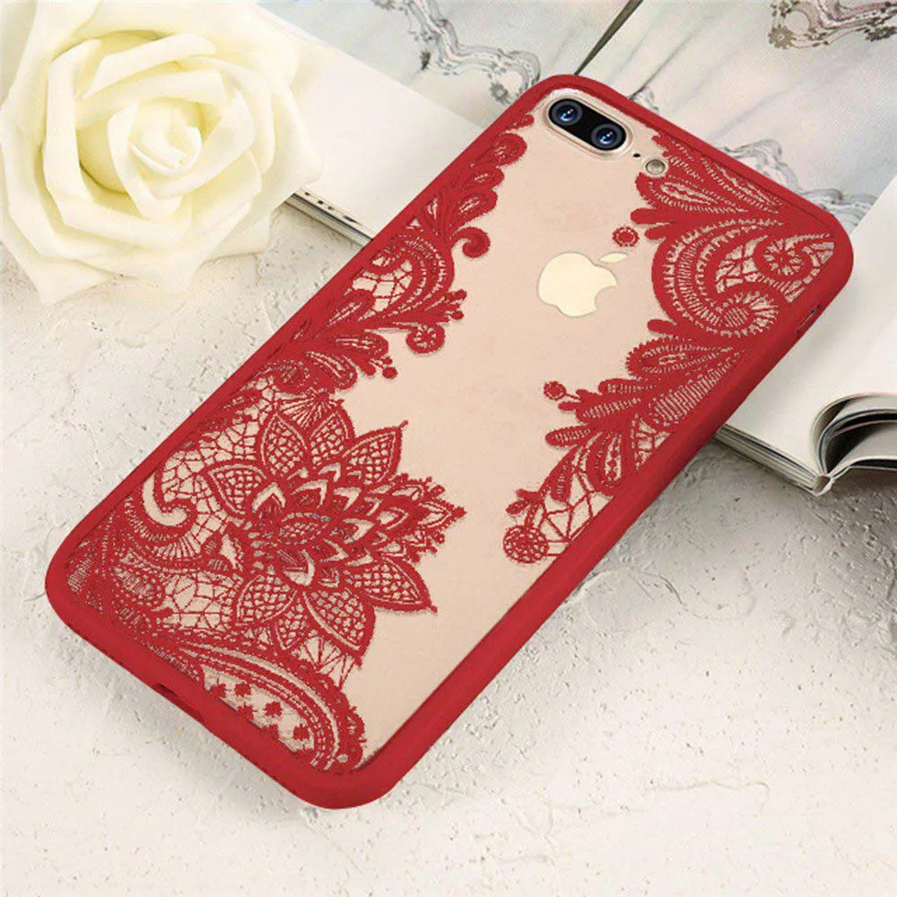 Red Чехол для чехол на айфон 7 6 s 8 KISSCASE роскошный кружевной цветок чехол для iphone 8 Plus 8 7 винтажный цветочный чехол для iPhone 7 Plus 7 6S 6 Plus 5s 5 XS Max XR XS X сумка телефон смартфон - Цвет: Red