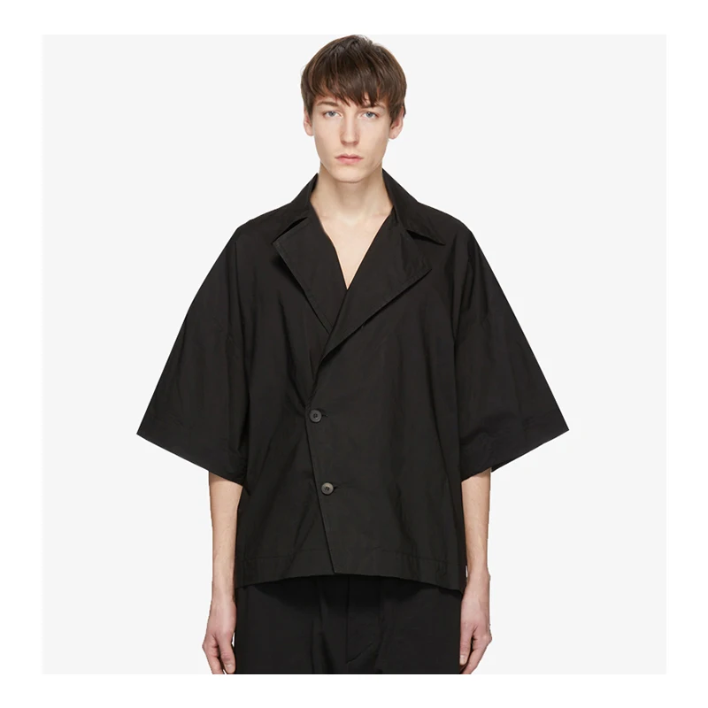 

Men's Short Sleeve Shirt Summer New Dark Ultra Loose Profile Large Shoulder Geometry Large Lapel Design Fashion Short Shirt