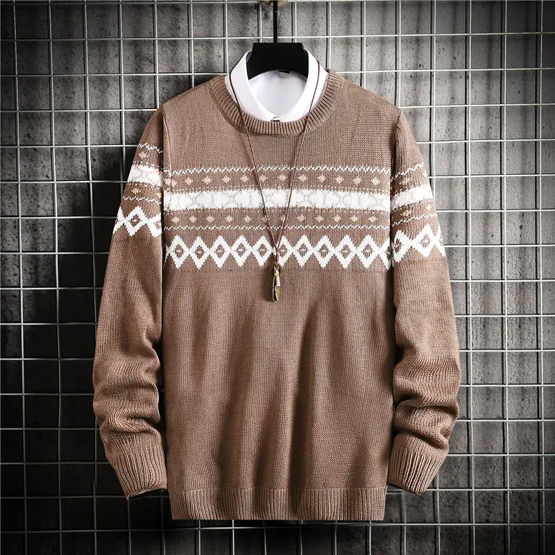 

Autumn and winter men's sweater loose sweater Pullover round collar new style thread clothing color matching