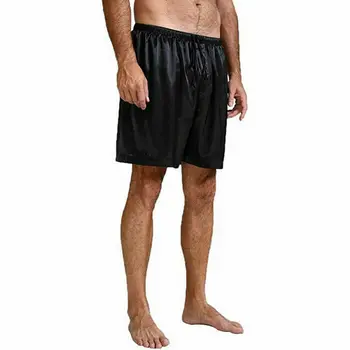

Fashion Hot Sale Men Satin Pajamas Sleepwear Sleep Lounge Black Red Shorts Short