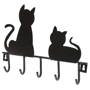 

Cartoon Black Cat Iron Hooks 5 Hangers Decorative Key Holder Coat Rack Home Decor Storage Organizer wall mounted coat hanger
