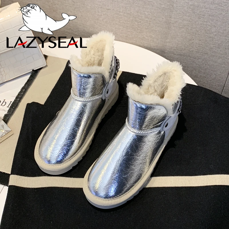 LazySeal/Новинка года; стильная женская обувь; модные серебристые Зимние теплые плюшевые ботинки с цепочкой; обувь для девочек; студенческие ботинки; Лидер продаж