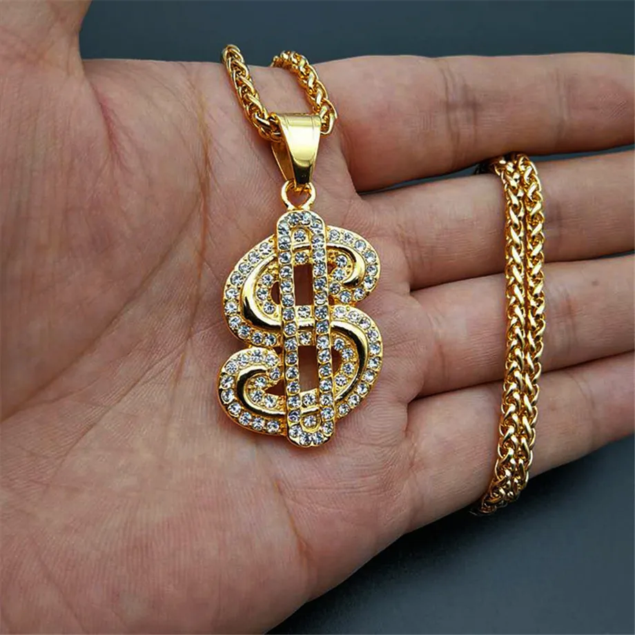 Хип хоп мужское ожерелье из нержавеющей стали золотого цвета со льдом