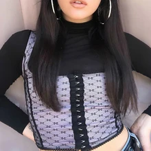 Best Offers Summer Sexy Crop Tops Women Net Yarn Lace Bandage Lace-up Stylish Purple Vest Sleeveless Backless Club Street Bandeau Tank Tops