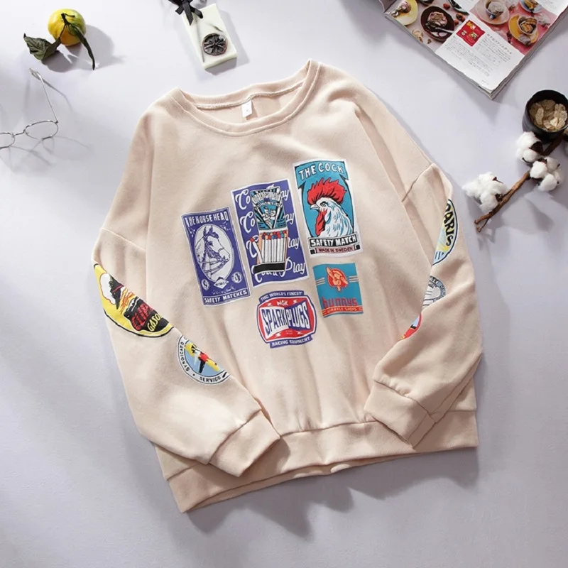 

2019 New Fashion Winter Autumn New Harajuku Picture Tracksuit for Women Pullover Fleece Female Hoodies Loose Female Sweatshirt