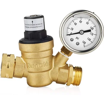 

RV Threaded High Accuracy With Gauge Brass Universal Adjustable Anti Corrosion Durable Auto Water Pressure Reducing