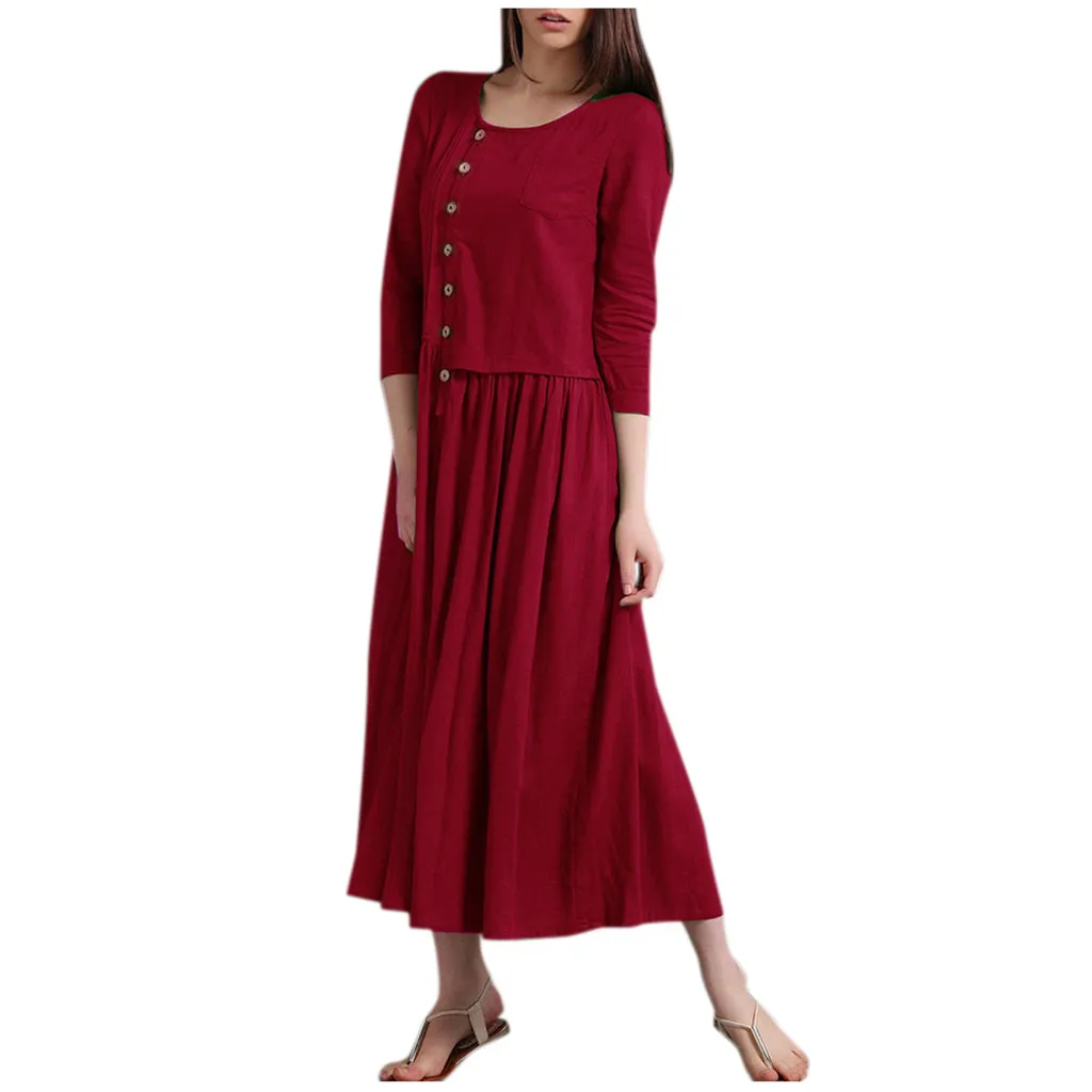 Robe hiver femme, женское платье, Осень-зима, повседневное, с рукавом 3/4, на пуговицах, длинное, зимнее платье, вечерние платья, vestidos ropa mujer sukienki