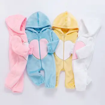 

long sleeve zipper up infant baby girl hooded romper heart love newborn girl fleece warm rompers