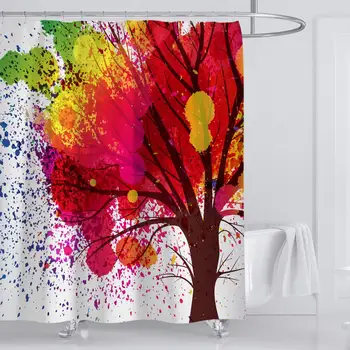 

Artistic Watercolor Landscape Tree Shower Curtain Rainbow Color Shower Curtain Creative Beautiful Waterproof Opaque Odorless