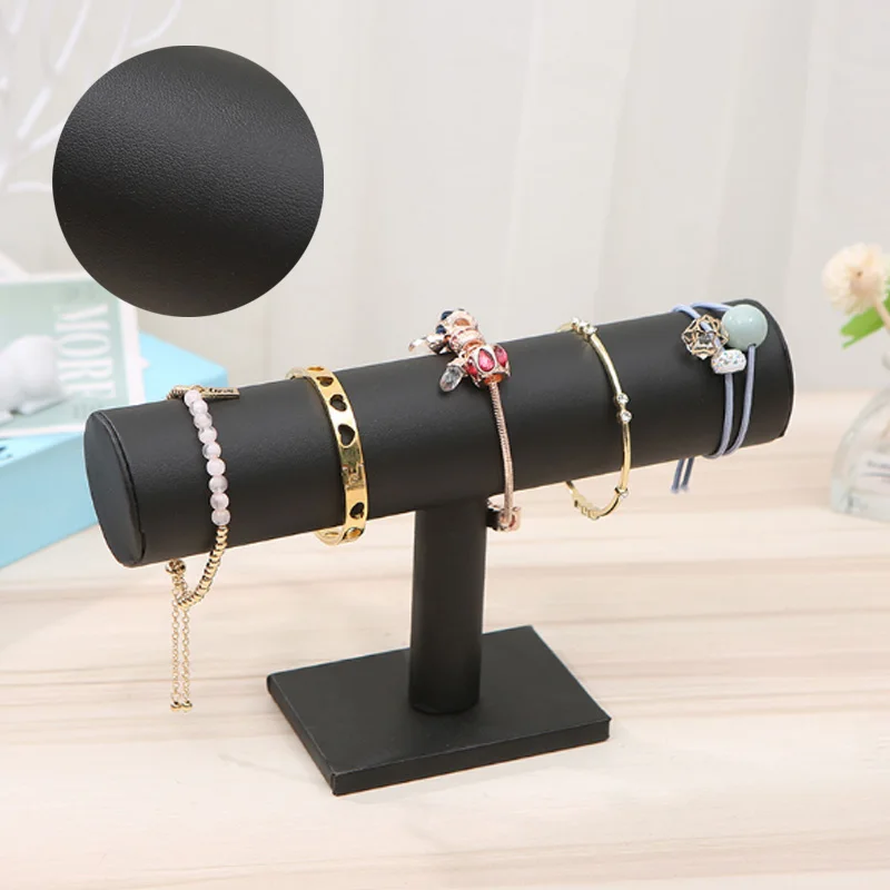 

Portable Watch Jewelry Organizer T-Bar Rack Velvet/PU Leather 1PC Bracelet Bangle Necklace Display Stand Holder