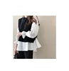 Qooth Ins Women's Loose Blouse Knitting Vest Two Pieces Clothing Set Autumn Loose Blouses Casual Female Tops QT233 ► Photo 2/6