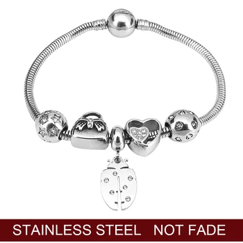 

Stainless Steel Ladybug Hart Charm Jewelry Anniversary Valentine Bangle Bracelet For Women Gift