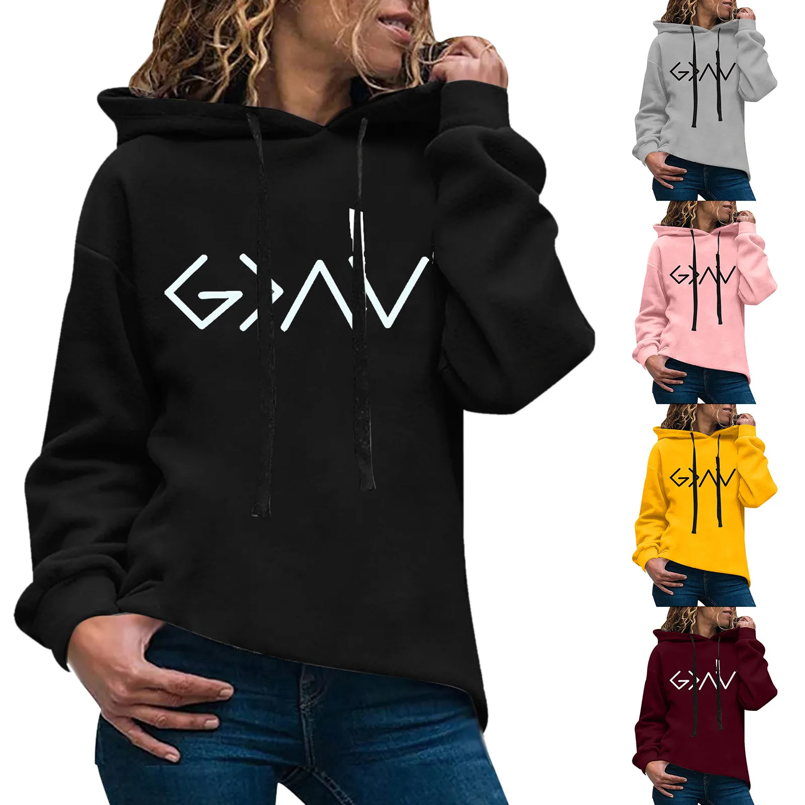 2021 Women Sweatshirts Harajuku Geometric Print Long Sleeve Drawstring Hooded Pullover Top Autumn Winter Sweatshirt Sudadera 2