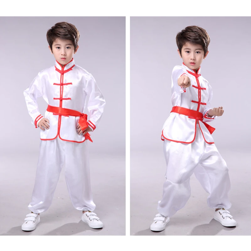 Униформа кунг-фу для мальчиков; традиционная китайская одежда для детей; костюмы для выступлений на сцене; костюмы для детей с поясом; Wu Shu - Цвет: White Long Set