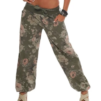 

Vintage Print Women Loose Plus Size Waist Leggings Print Wide Leg Pants Casual Pilates Pants Drawstring Lace Up Trousers