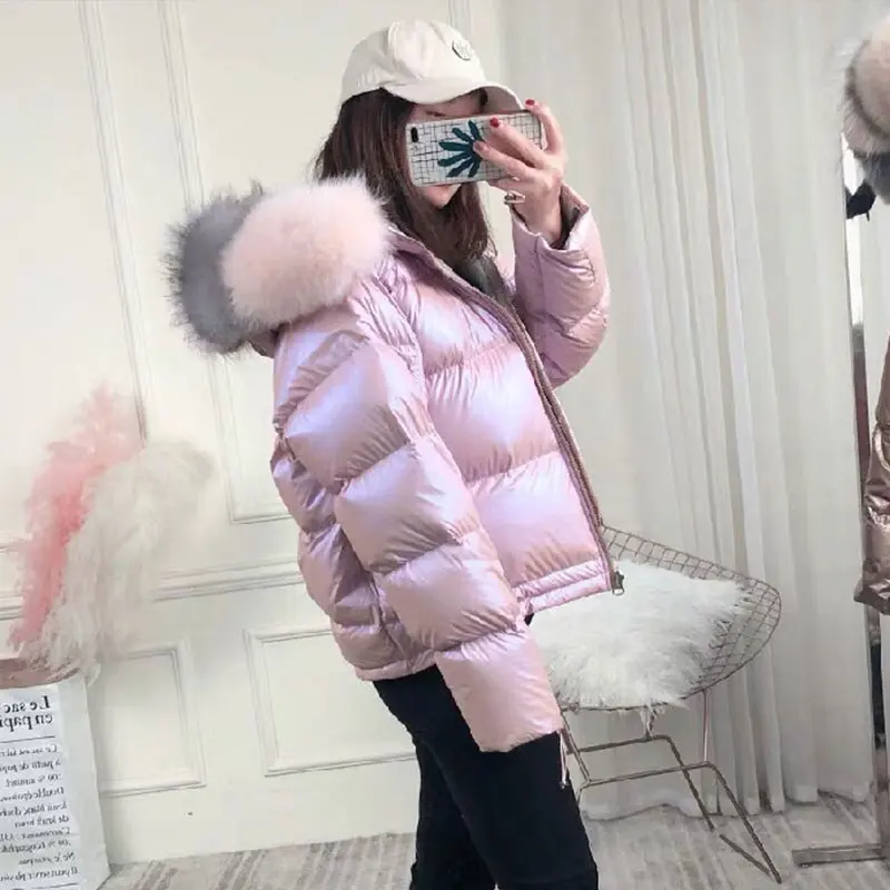 

Loose Size White Duck Down Women Coat Fashion Thick Streetwear Women Puffer Coats Winter Removable Fox Collar Warm Snow Coat