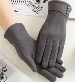 Кашемировые зимние женские перчатки плюс бархатные перчатки для занятий спортом на открытом воздухе теплые женские перчатки женские зимние теплые перчатки с кнопками WA 001 - Цвет: Серый