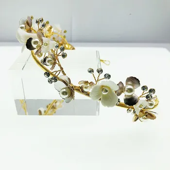 

NPASON Wedding accessories white ceramic flower bride crown headdress pearl hair accessories wholesale sales